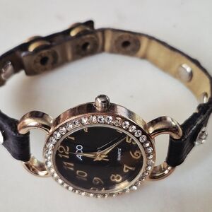 Black and Gold Women's Watch with Crystal Accents